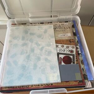 JUST IN Assorted Scrapbook Page & Colorful Paper Mystery Box #1 PLUS Storage Box